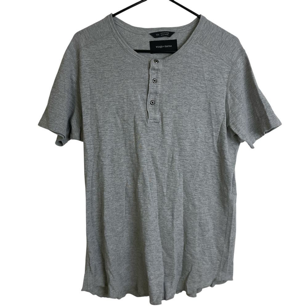 Wings and Horns Shirt Large Gray Mens Short Sleeve Button Up Casual Canada